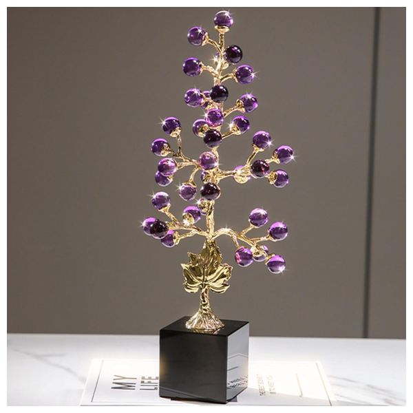  SADAF Luxury Amethyst Grape Cluster Sculpture on Black Marble Base - FY151 
