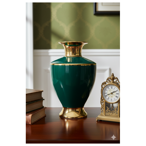  SADAF Large Emerald Green and Gold Decorative Ceramic Vase - 793-1 
