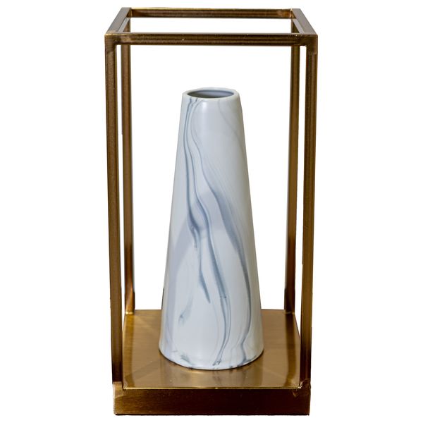  Sadaf Large Ceramic Vase in Metal Geometric Frame - A701D2 