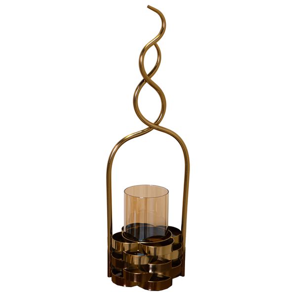  صدف فانوس شموع كبير حديث مصنوع من سلة ذهبية منسوجة - D632A - برونزي 