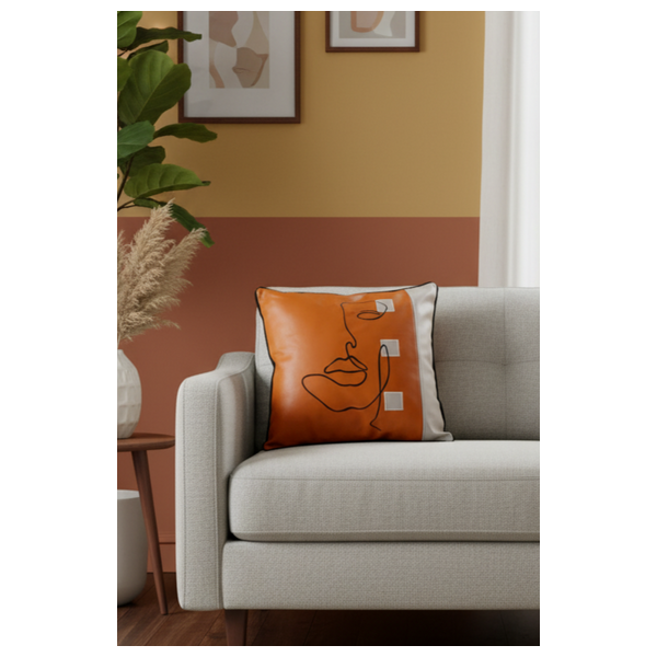  صدف وسادة من الجلد الصناعي مع تطريز وجه بخط واحد 