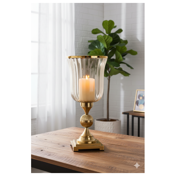  صدف حامل شموع زجاجي صغير باللونين الذهبي والعنبري - E138B - ذهبي 