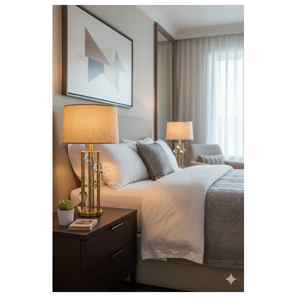  SADAF Brass and Crystal Table Lamp with Beige Shade - D25 