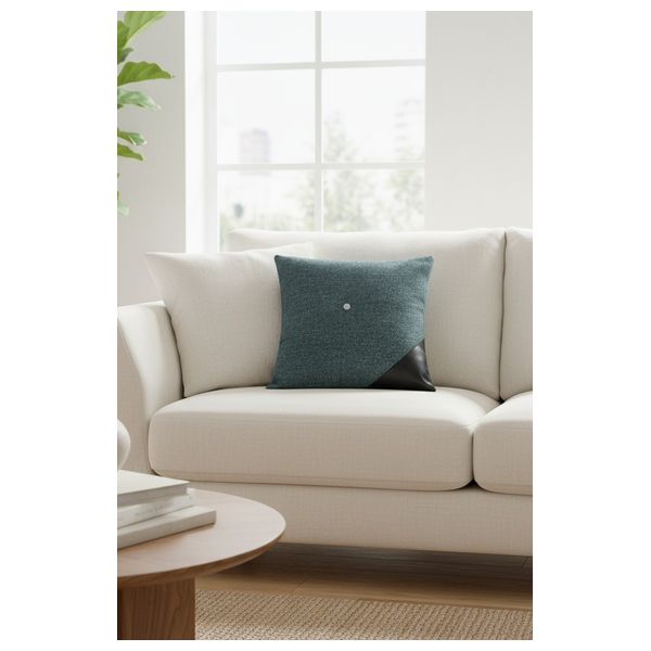  Sadaf Textured Accent Pillow with Faux Leather Detail and Button 