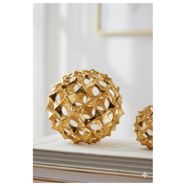  SADAF Large Polished Gold Openwork Spikey Sphere - D6112 