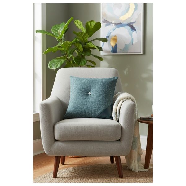  Sadaf Textured Accent Pillow with Faux Leather Detail and Button 