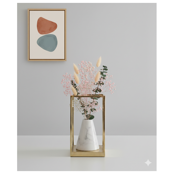  SADAF A701D3 - Small Ceramic Vase in Metal Geometric Frame - Pearl White 