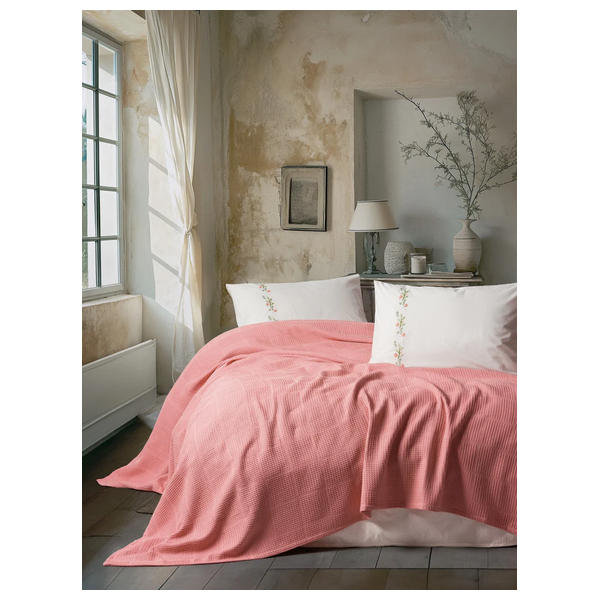  صدف طقم مفرش سرير مزدوج 230 × 220 سم - 4 قطع - وردي 