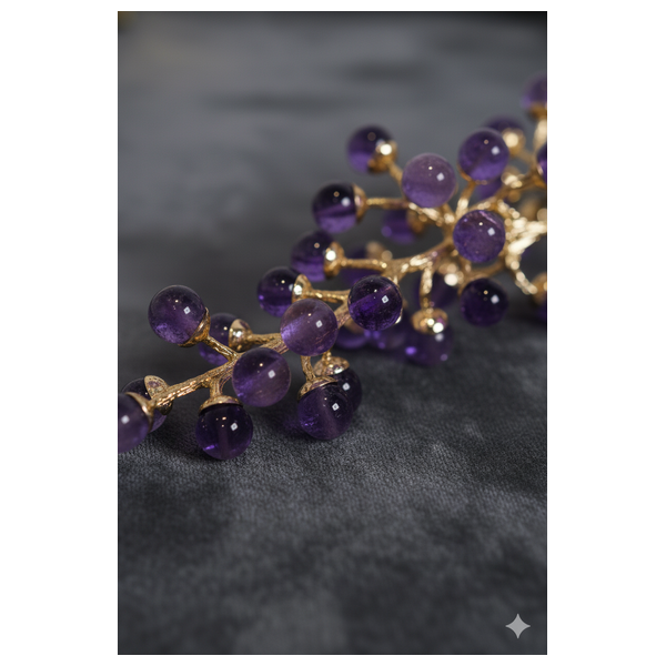  صدف منحوتة عنقود عنب مرصعة بخرز بلون البنفسجي - FY150 
