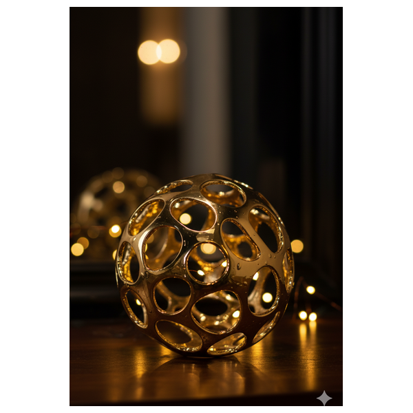  صداف كرة زخرفية مفتوحة بنمط مخرم - HY110 - ذهبي 