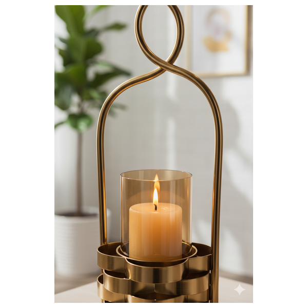  صدف فانوس شموع كبير حديث مصنوع من سلة ذهبية منسوجة - D632A - برونزي 