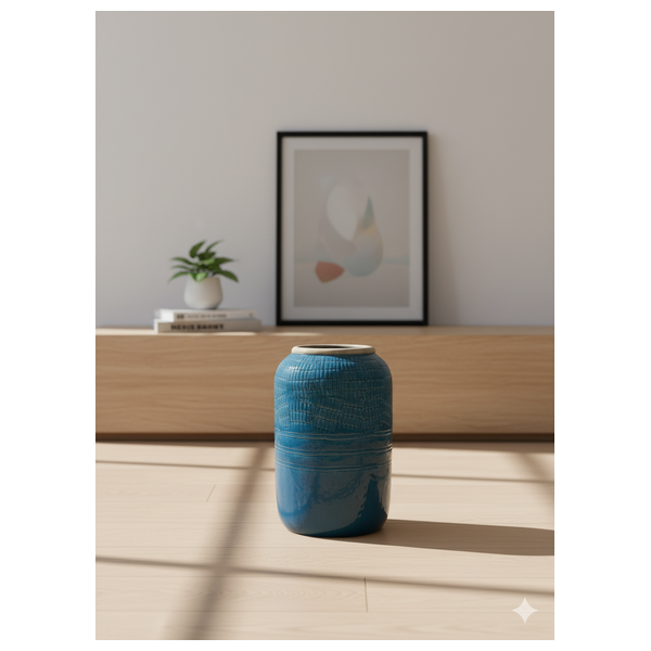  SADAF Textured Teal Ceramic Vase, Y3036 - Deep Blue 
