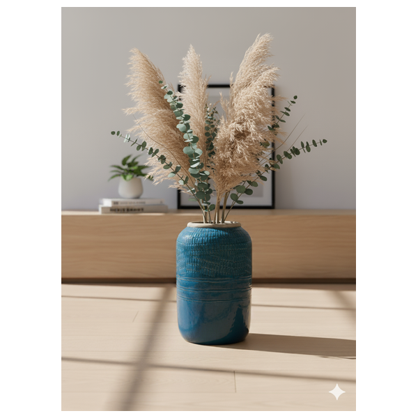  SADAF Textured Teal Ceramic Vase, Y3036 - Deep Blue 