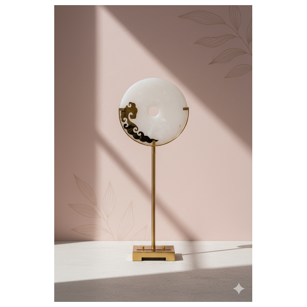  صدف قرص زخرفي كبير مستوحى من الهدوء الحديث على حامل نحاسي - D52A - ابيض لؤلؤي 