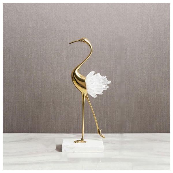  SADAF Golden Crane Figurine with Crystal Cluster - HT2600-2 
