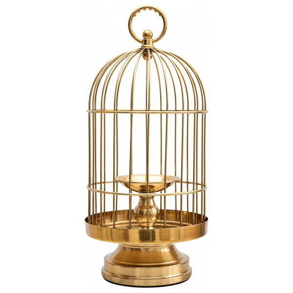  صدف حامل شموع مزخرف على شكل قفص طيور - D616B - ذهبي 