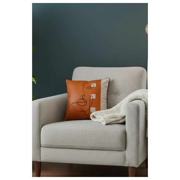  صدف وسادة من الجلد الصناعي مع تطريز وجه بخط واحد 