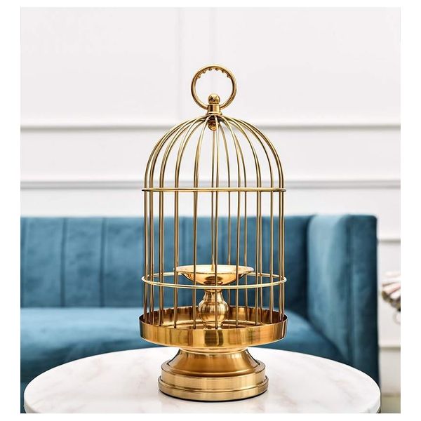 صدف حامل شموع مزخرف على شكل قفص طيور - D616B - ذهبي 