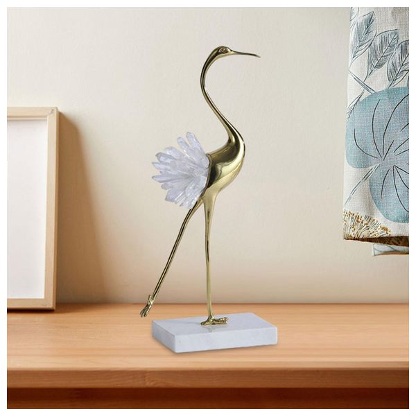  SADAF Golden Crane Figurine with Crystal Cluster - HT2600-2 
