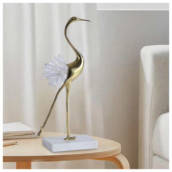  SADAF Golden Crane Figurine with Crystal Cluster - HT2600-2 