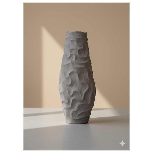  صدف مزهرية صغيرة بسيطة من السيراميك الرمادي بملمس متموج - 217B 