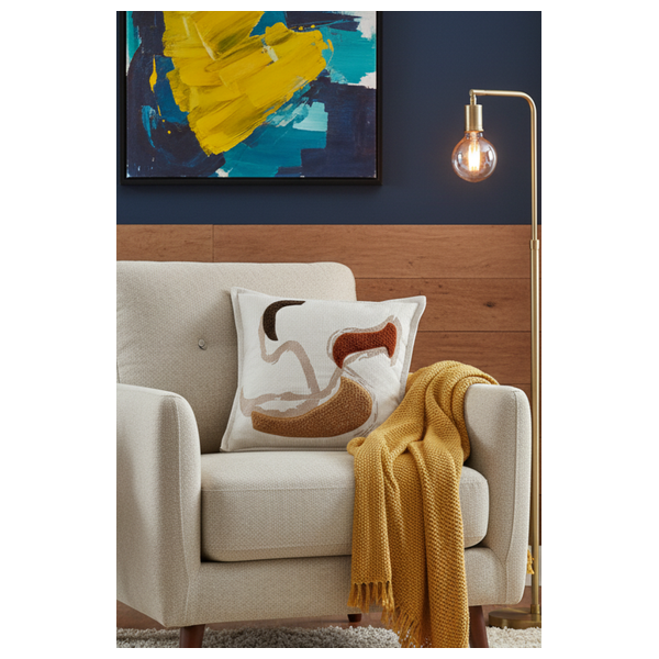  صدف وسادة بتصميم دوامة تجريدية - كريمي 