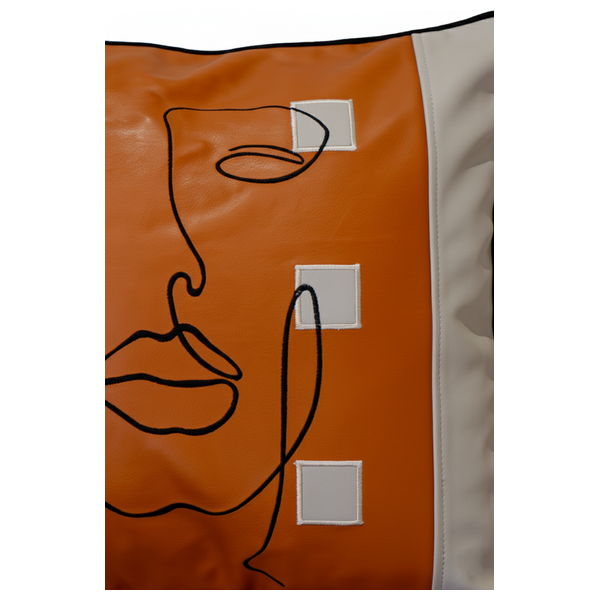  صدف وسادة من الجلد الصناعي مع تطريز وجه بخط واحد 