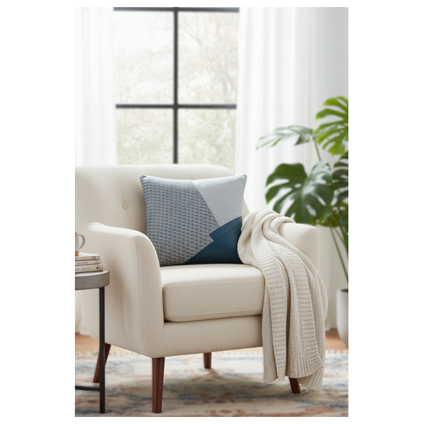 SADAF Geometric Block Pillow with Faux Leather Corner - Gray