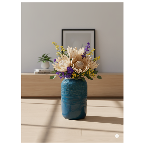  SADAF Textured Teal Ceramic Vase, Y3036 - Deep Blue 