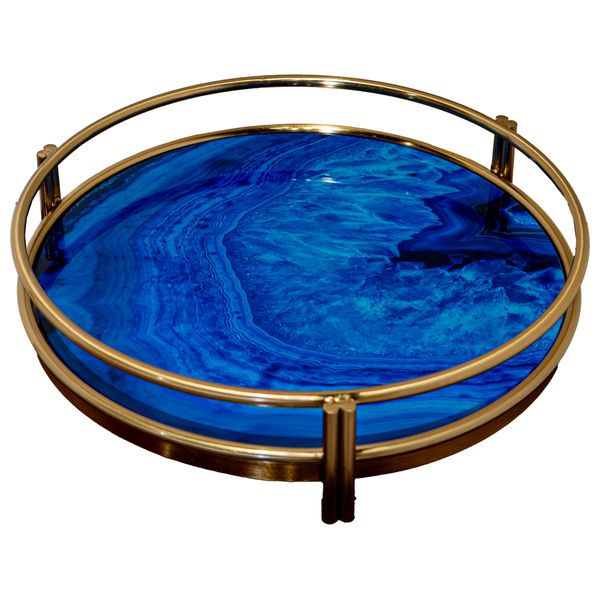  صدف صينية تقديم بإطار معدني ذهبي - D650 - ازرق 