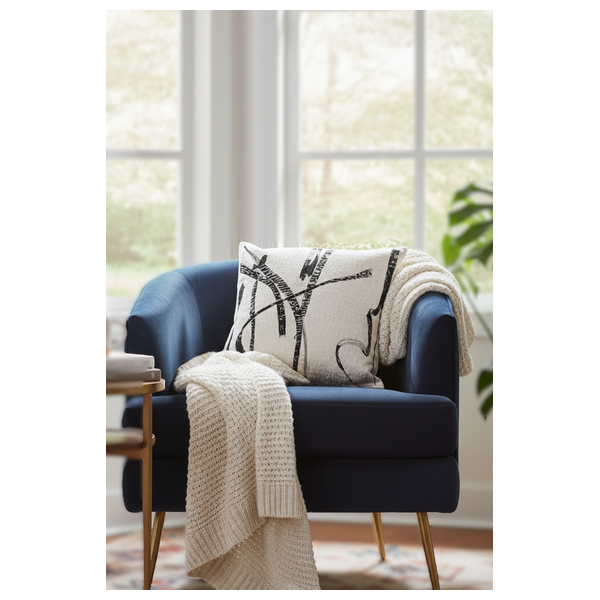  SADAF Abstract Brushstroke Decorative Pillow - White 