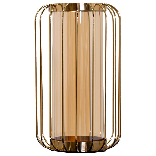  صدف وعاء ديكور قفص من الزجاج الكهرماني والأسلاك الذهبية - D633B - برونزي 