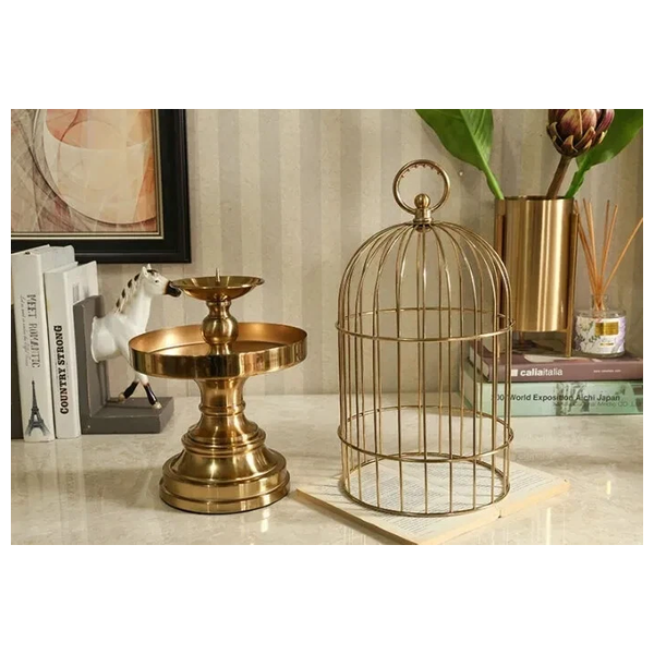  صدف حامل شموع مزخرف على شكل قفص طيور - D616A - ذهبي 