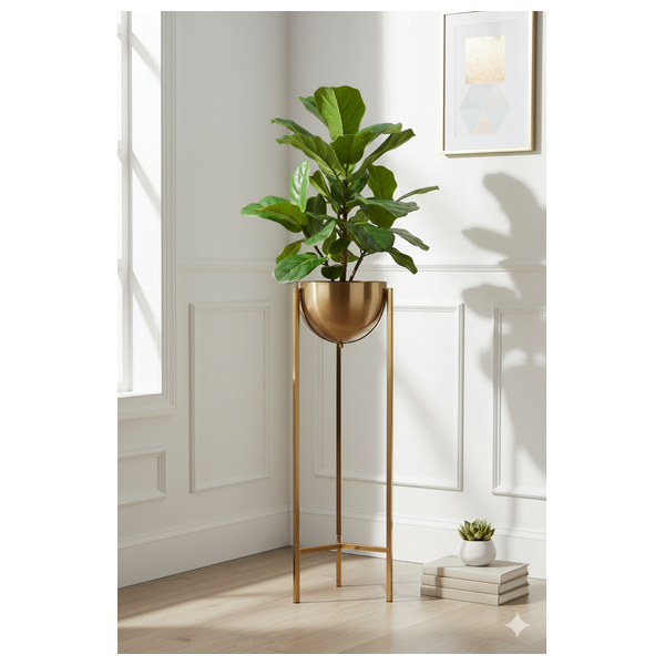  SADAF D90A - Tall Modern Gold Planter on Stand - Nickel Copper 