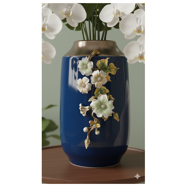  صدف مزهرية زخرفية كبيرة مرصعة بالجواهر - الأزرق الداكن 