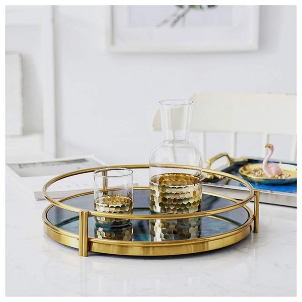  صدف صينية تقديم بإطار معدني ذهبي - D650 - ازرق 