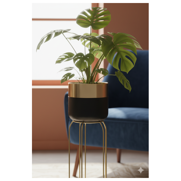 صدف حامل أصيص متوسط - D6140B - فضي معدني