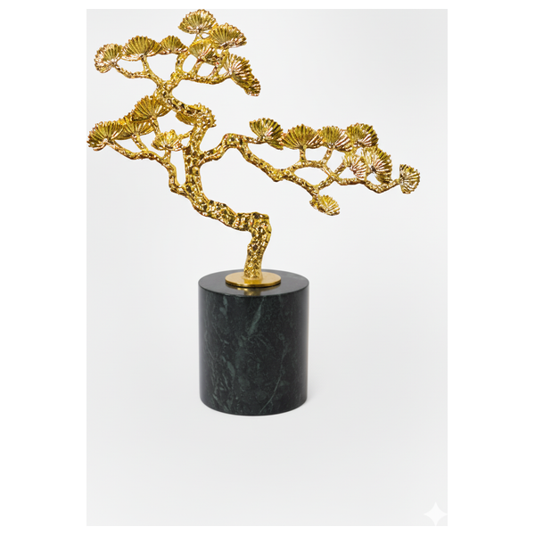  صدف منحوتة بونساي ذهبية فاخرة بقاعدة من الرخام الداكن - HT-2670 - اسود 