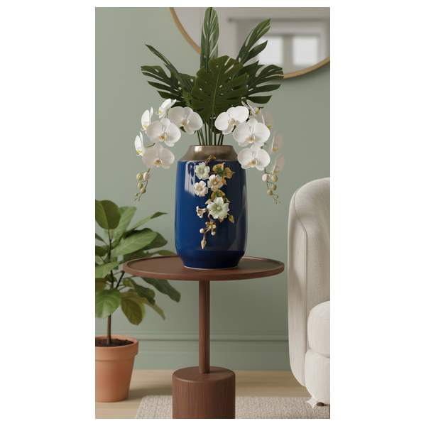  صدف مزهرية زخرفية كبيرة مرصعة بالجواهر - الأزرق الداكن 