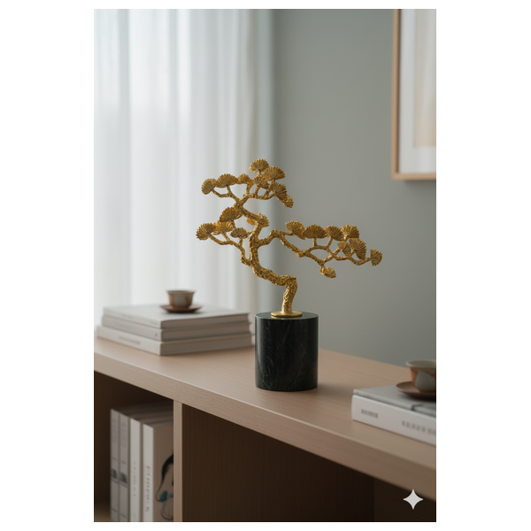  صدف منحوتة بونساي ذهبية فاخرة بقاعدة من الرخام الداكن - HT-2670 - اسود 