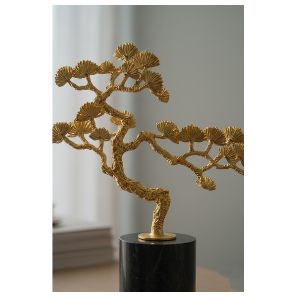  صدف منحوتة بونساي ذهبية فاخرة بقاعدة من الرخام الداكن - HT-2670 - اسود 