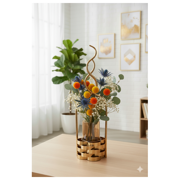  صدف فانوس شموع كبير حديث مصنوع من سلة ذهبية منسوجة - D632A - برونزي 