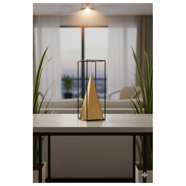  SADAF Large Minimalist Pyramid in Cube Cage Sculpture - D612A 