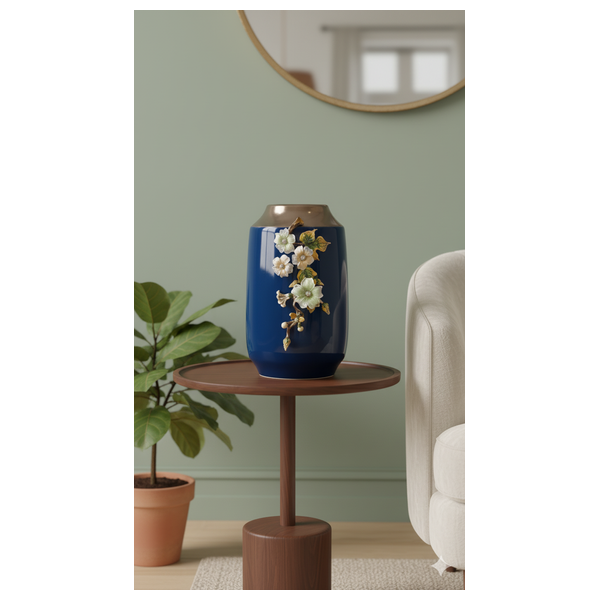  صدف مزهرية زخرفية كبيرة مرصعة بالجواهر - الأزرق الداكن 