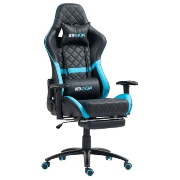  كرسي ألعاب - جلد PVC ومسند قدم قابل للسحب - إمالة 135° - عجلات صامتة - اسود 