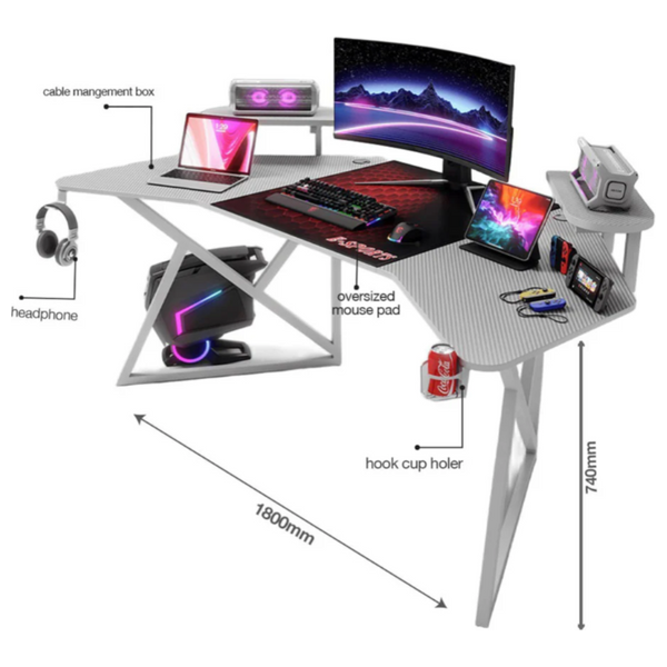 Azar D2204 - Gaming Desk - White