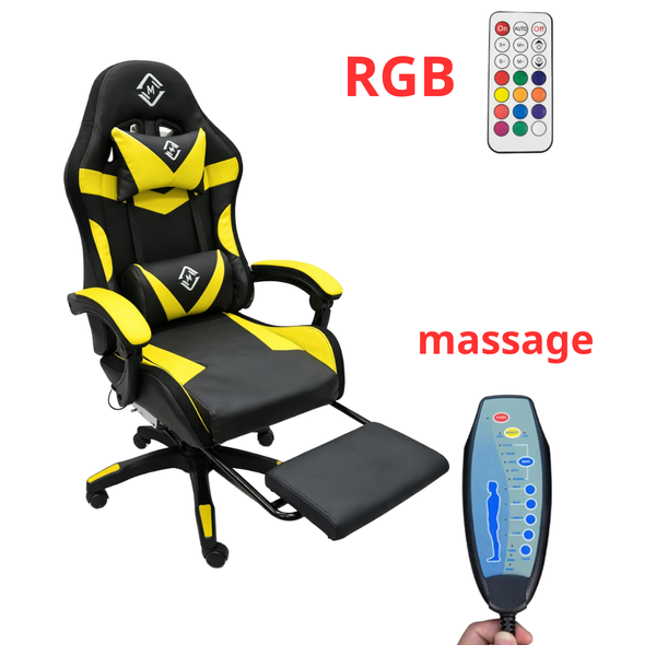  Noor Erbil Professional Leather Gaming Chair - RGB Lighting - Massage & Adjustable Footrest 