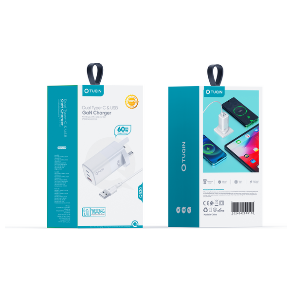  شاحن كيو-توكين مزدوج - يو اس بي سي و يو اس بي - أبيض 