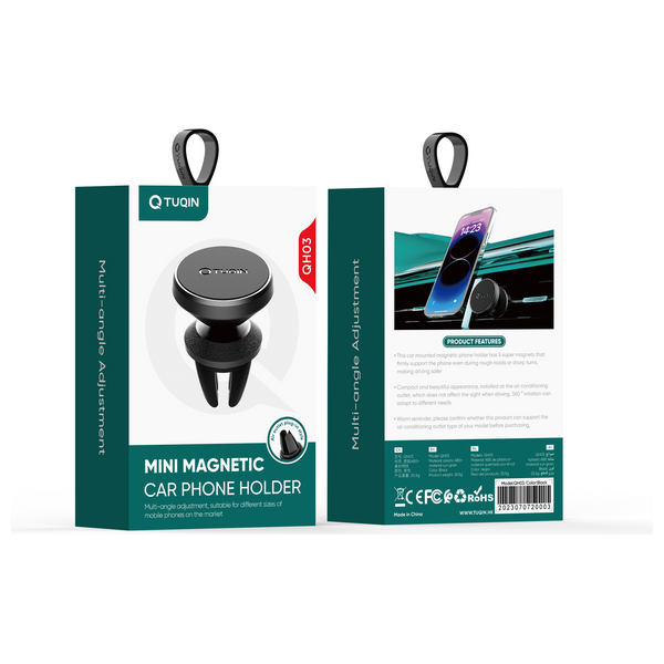 حامل موبايل للسيارة كيو-توكين QH03 - بلاستيك ABS مع نقش جلدي - أسود