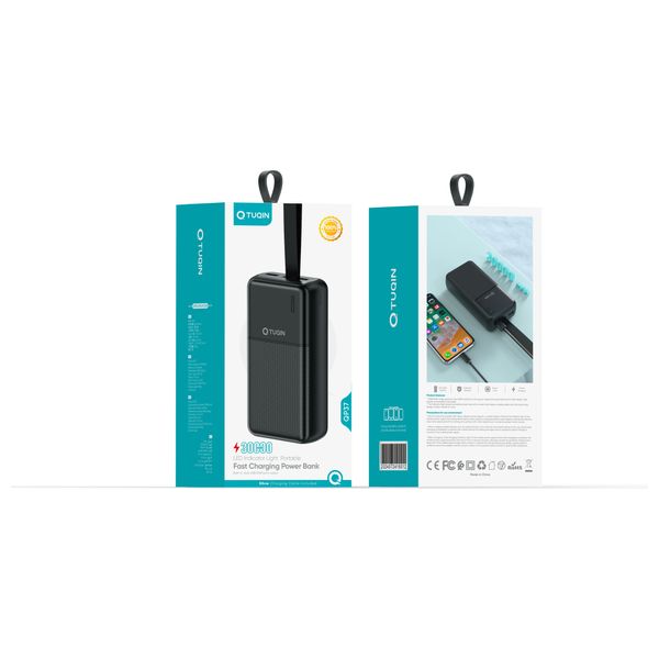 باور بانك كيو-توكين -  30000mAh -  اسود - QP37